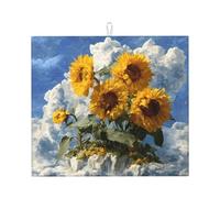 Tapete de secado para cocina, diseño de girasoles en las nubes, ultra absorbente, reversible y elegante tapete de encimera de cocina HHGFASD