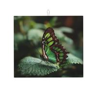Tapete de secado para cocina, diseño de mariposa verde sobre hojas, ultra absorbente, reversible y elegante tapete de encimera de cocina HHGFASD