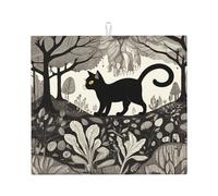 Tapete de secado para cocina HHGFASD abstracto con patrón de gato caminando, ultra absorbente, reversible y elegante tapete de encimera de cocina