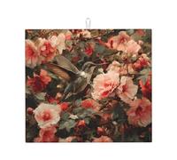 Tapete de secado para cocina HHGFASD Colibrí en patrón de flores, ultra absorbente, reversible y elegante tapete de encimera de cocina