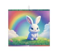 Tapete de secado para cocina HHGFASD con patrón de arcoíris y conejo, ultra absorbente, reversible y elegante tapete de encimera de cocina