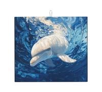 Tapete de secado para cocina HHGFASD con patrón de delfín blanco, ultra absorbente, reversible y elegante tapete de encimera de cocina