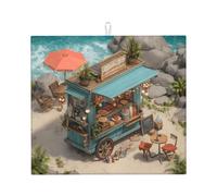 Tapete de secado para cocina, HHGFASD Food Trucks on the Beach, patrón ultra absorbente, reversible y elegante tapete de encimera de cocina