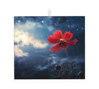 Tapete de secado para cocina HHGFASD Little Red Flower Under the Sky Pattern Ultra Absorbente, Reversible y Elegante Alfombrilla de encimera de cocina