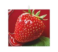 Tapete de secado para cocina HHGFASD rojo fresa patrón líquido ultra absorbente, reversible y elegante tapete de encimera de cocina
