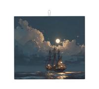 Tapete de secado para cocina HHGFASD Ships in the Moonlight, ultra absorbente, reversible y elegante tapete de encimera de cocina