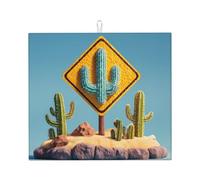 Tapete de secado para cocina YTUOPWE Road Sign en una imagen de cactus, ultra absorbente, reversible y elegante tapete de encimera de cocina