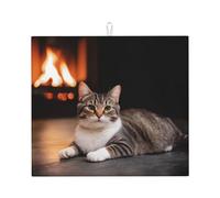 Tapete de secado para cocina YTUOPWE Warm Fireplace Picture Ultra absorbente, reversible y elegante tapete de encimera de cocina