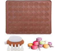 Tapete de Silicona para Hornear Antiadherente, Silicona Macarons con 48 Capacidad Reutilizable, Bandeja para Hornear Macarons con Bolígrafo Decorativo y 5 Boquillas, Lavable, Resistente al Calor