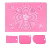 Tapete de Silicona para Hornear Baking Mat con Medida, Rosado Grande Antiadherente Estera con Raspador, Reutilizable Estera de Encimera para Pizza Hacer Fondant Amasar Biscuits Pasteles 70x50cm