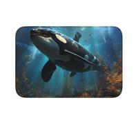 Tapete de terciopelo de cristal con borde de bloqueo de 40 x 60 HJFCZH con estampado de ballenas asesinas, absorbente de agua y antideslizante, cómodo y suave para puerta de baño