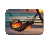 Tapete de terciopelo de cristal con borde de bloqueo de 40 x 60 HJFCZH con estampado de hamaca de playa y puesta de sol, absorbente de agua y antideslizante, cómodo y suave para puerta de baño
