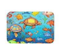 Tapete de terciopelo de cristal con borde de bloqueo de 40 x 60 HJFCZH con estampado de tortugas y peces, absorbente de agua y antideslizante, cómodo y suave para puerta de baño