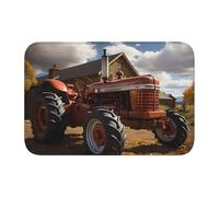 Tapete de terciopelo de cristal con borde de bloqueo de 40 x 60 HJFCZH con estampado de tractor rojo, absorbente de agua y antideslizante, cómodo y suave para puerta de baño