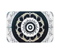 Tapete de terciopelo de cristal con borde de bloqueo de 40 x 60 HJFCZH en blanco y negro con estampado de tótem redondo, absorbente de agua y antideslizante, cómodo y suave para puerta de baño