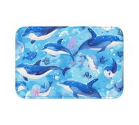 Tapete de terciopelo de cristal con borde de bloqueo de 40 x 60 WHJSSF con estampado de delfín oceánico mirando a ti, absorbente de agua y antideslizante, cómodo y suave para puerta de baño