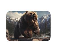 Tapete de terciopelo de cristal con borde de bloqueo de 40 x 60 WHJSSF con impresión de osos pardos feroces, absorbente de agua y antideslizante, cómodo y suave para puerta de baño