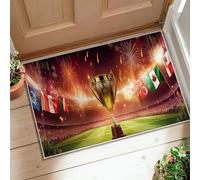 Tapete de trofeo con banderas deportivas de celebración, fuegos artificiales, color dorado, de pelo bajo, ribete de borde, para cocina, baño, entrada, decoración de mesita de noche, 2 x 3 pies