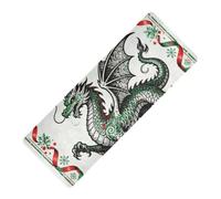 Tapete de yoga con estampado de dragón verde Feliz Navidad de 1 mm de grosor para gimnasio en casa, antideslizante, con bolsa de yoga para tapete para ejercicio de 71 x 26 pulgadas
