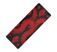 Tapete de yoga con estampado japonés de dragón chino rojo de 1 mm de grosor para el hogar, antideslizante, con tapete de almacenamiento para ejercicio de 71 x 26 pulgadas