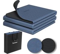 Tapete de yoga plegable para viajes, de 6 mm de grosor con bolsa de transporte, tapete antideslizante de TPE para ejercicios de pilates de 182.9 cm de largo x 61.0 cm (azul oscuro + negro)
