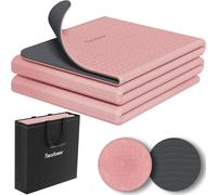 Tapete de yoga plegable para viajes, de 6 mm de grosor con bolsa de transporte, tapete antideslizante de TPE para ejercicios de pilates de 182.9 cm de largo x 61.0 cm (rosa + gris oscuro)