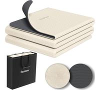 Tapete de yoga plegable para viajes, de 6 mm de grosor con bolsa de transporte, tapete antideslizante de TPE para ejercicios de pilates de 182.9 cm de largo x 61.0 cm (blanco leche + gris oscuro)