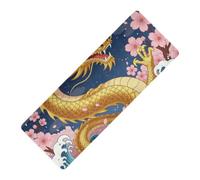Tapete de yoga portátil con diseño de dragón japonés con diseño de luna y flores, grosor de 1 mm, antideslizante, con funda para bolsa de yoga, tapete para ejercicio, 180 x 66 cm