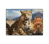 Tapete decorativo de franela con estampado de leopardo en busca de presa, 80 x 58 pulgadas, para dormitorio, sala de estar, sala de estudio