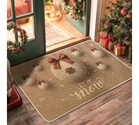 Tapete decorativo de invierno con forma de bola de nieve, color beige, para entrada de vacaciones en interiores y exteriores, tapete de goma antideslizante que absorbe el polvo, fácil de limpiar, 73 x