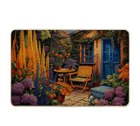 Tapete decorativo de primavera para puerta de granja, botánica, rústica, con hojas florales, retro, marrón, azul, goma, antideslizante, atrapasuciedad, aula, exterior, interior, puerta delantera