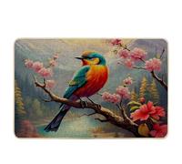 Tapete decorativo de primavera para puerta, pájaro, montaña, granja, árbol, amanecer, lago floral, paisaje, rosa, naranja, goma, absorbente, atrapasuciedad, baño, patio, oficina, porche, hogar