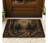 Tapete decorativo para puerta de bienvenida con árboles, naturaleza, camino rústico, hongos, aventura, café, lavable, de perfil bajo, decoración al aire última intervensión, para puerta delantera