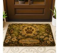 Tapete decorativo para puerta de bienvenida con estampado de patas, margaritas rústicas, casas de pájaros, color verde primavera, lavable, de perfil bajo, decoración al aire última intervensión, para