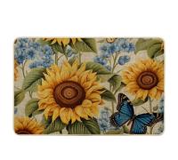 Tapete decorativo para puerta de primavera, girasol, floral, botánico, hojas de mariposa, naranja, verde, azul, goma, atrapasuciedad, absorbente, porche, dormitorio, garaje, camping, lavable