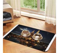 Tapete dispensador de agua para perros y gatos con diseño de la Catedral de la Sagrada Familia y la Torre Eiffel, impermeable y antideslizante, sin manchas, dispensador de agua para perros y gatos