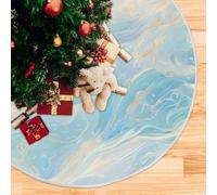 Tapete divertido con diseño abstracto de mármol azul, faldas de árbol de Navidad, para decoración de fiestas en interiores y exteriores, 35.4 x 35.4 pulgadas