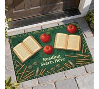 Tapete educativo de bienvenida con diseño de manzanas y gafas de regreso al campus, color verde, lavable, de perfil bajo, para el hogar, interior, exterior, entrada, porche, decoración de 29 x 17