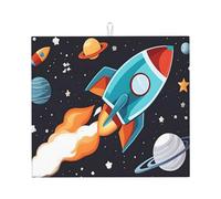 Tapete elegante para secar platos de cocina, patrones personalizados únicos, material de poliéster, absorbente y antideslizante, perfecto para encimeras y fregaderos, lanzamiento espacial de cohetes