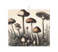 Tapete elegante para secar platos de cocina, patrones personalizados únicos, material de poliéster, absorbente y antideslizante, perfecto para encimeras y fregaderos, ilustración de hongos