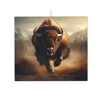 Tapete elegante para secar platos de cocina, patrones personalizados únicos, material de poliéster, absorbente y antideslizante, perfecto para encimeras y fregaderos que corren bisontes