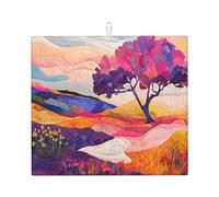 Tapete elegante para secar platos de cocina, patrones personalizados únicos, material de poliéster, absorbente y antideslizante, perfecto para encimeras y fregaderos, árbol morado