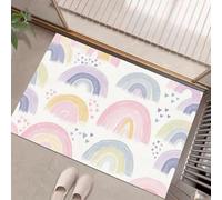Tapete Entrada Casa Estilo Bohemio Ultra Fina 60x120cm | Felpudo de Perfil Bajo Suave, Alfombra de Bienvenida Líneas Arcoíris, Corazones para Patio, Porche y Puerta, fácil de limpiar, Púrpura Rosado