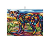 Tapete escurridor de platos de microfibra grande con mosaico de vidrio de colores de un gato grande, reutilizable, lavable, escurridor de platos, para accesorios de cocina, 45,7 x 61 cm