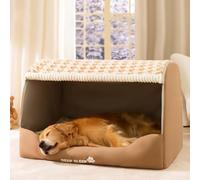 Tapete extragrande para cama para perros y gatos, tienda de campaña jumbo con techo, casa acolchada para mascotas pequeñas, medianas y grandes, diseño cómodo y acogedor para uso en interiores