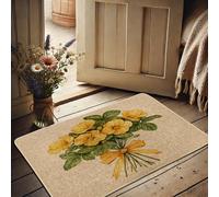 Tapete floral de primavera, diseño de pensamiento amarillo para entrada al aire libre e interior, decoración rústica del hogar, goma impermeable, antideslizante, absorbe el polvo, fácil cuidado, 29 x