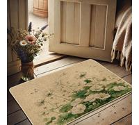 Tapete floral de primavera, flores blancas, decoración de entrada para interiores y exteriores, antideslizante, absorbe el polvo, fácil de limpiar, impermeable, 73 x 43 cm