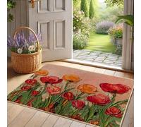 Tapete floral de primavera, tulipanes rojos y naranjas, decoración de entrada para interiores y exteriores, goma antideslizante, resistente al agua, fácil de limpiar, 73 x 43 cm