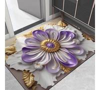 Tapete floral para puerta de terciopelo de cristal antideslizante para limpieza y para decoración de entrada de tráfico pesado, color blanco, 40 x 60 cm (50 x 80 cm, floral-13)
