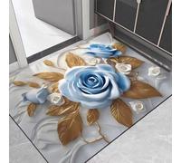Tapete floral para puerta de terciopelo de cristal antideslizante para limpieza y para decoración de entrada de tráfico pesado, color blanco, 40 x 60 cm (60 x 90 cm, floral-6)